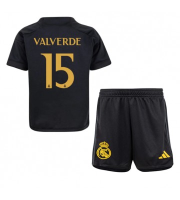 Lacne Dětský Futbalové dres Real Madrid Federico Valverde #15 2023-24 Krátky Rukáv - Tretina (+ trenírky)